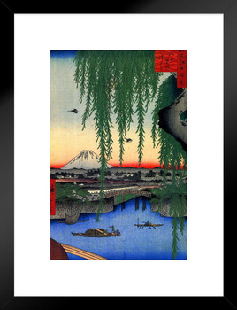 Utagawa Hiroshige Yatsumi Bridge Japanese Art Poster Traditional Japanese Wall Decor Hiroshige Woodblock Landscape Artwork Animal Nature Asian Print Decor Matted Framed Art Wall Decor 20x26