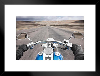 Open Road from Behind Handlebars of Motorcycle Photo Matted Framed Art Print Wall Decor 26x20 inch