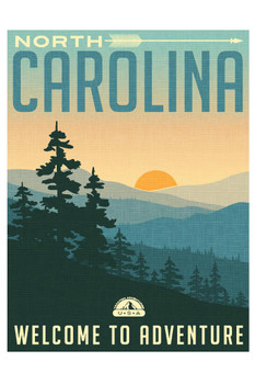 Laminated North Carolina Welcome To Adventure Retro Travel Art Poster Dry Erase Sign 12x18