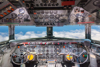 Laminated Commercial Airplane Cockpit Flight Deck View Photo Photograph Poster Dry Erase Sign 18x12