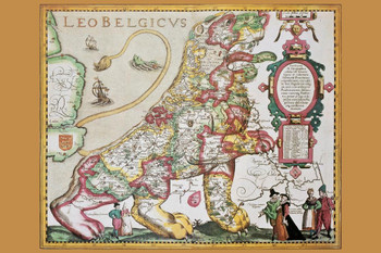 Laminated Leo Belgicus Netherlands Luxembourg Belgium Northern France Antique Style Map Poster Dry Erase Sign 18x12