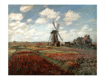 Laminated Claude Monet Poster Tulip Fields in Holland Rijnsburg Windmill 1886 Impressionist W1067 Poster Dry Erase Wall Art 18x12