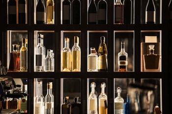 Laminated Alcohol Beverages Bar Shelf Illuminated Display Photo Art Print Poster Dry Erase Sign 18x12