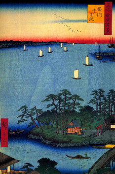 Laminated Utagawa Hiroshige Shinagawa Susaki Japanese Art Poster Traditional Japanese Wall Decor Hiroshige Woodblock Landscape Artwork Port Nature Asian Print Decor Poster Dry Erase Sign 12x18