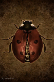 Laminated Steampunk Ladybug by Brigid Ashwood Insect Wall Art Ladybug Print Ladybug Pictures Wall Decor Insect Art Ladybug Decor Poster Dry Erase Sign 12x18