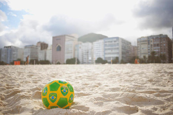 Laminated Brazilian Soccer Ball Copacabana Beach Photo Art Print Poster Dry Erase Sign 18x12