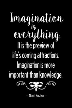 Laminated Albert Einstein Imagination Is Everything Lifes Coming Attractions Motivational Black Poster Dry Erase Sign 12x18