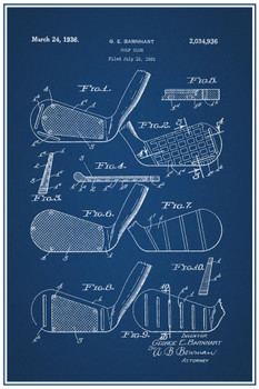 Laminated Golf Club 1931 Official Patent Blueprint Poster Dry Erase Sign 12x18