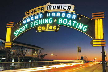Laminated Santa Monica Yacht Harbour Illuminated Los Angeles California Photo Art Print Poster Dry Erase Sign 18x12