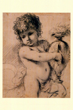 Giovanni Francesco Barbieri Guercino A Putto With Vase Italian Baroque Style Drawing Cool Wall Art Print Poster 24x36