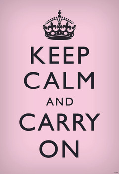Keep Calm Carry On Motivational Inspirational WWII British Morale Pink Black Cool Wall Art Print Poster 24x36