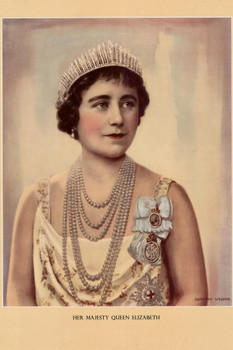 Her Majesty Queen Elizabeth Of Great Britain Wife Of King George VI Queen Mum Vintage Portrait Wearing Crown UK United Kingdom Cool Wall Art Print Poster 24x36