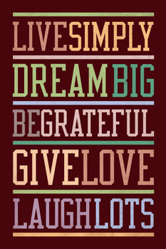 Live Simply Dream Big Maroon Multi Cool Wall Decor Art Print Poster 24x36