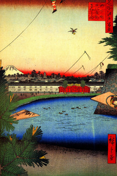 Utagawa Hiroshige Hibiya and SotoSakurada Japanese Art Poster Traditional Japanese Wall Decor Hiroshige Woodblock Landscape Artwork Kite Nature Asian Print Decor Cool Wall Art Print Poster 12x18