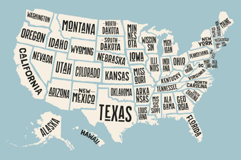 USA United States Map States With State Names Decorative Travel World Map with Detail Map Posters for Wall Map Art Wall Decor Geographical Illustration Tourist Cool Huge Large Giant Poster Art 54x36