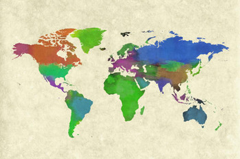 Laminated World Map Painting Colorful Travel World Map with Countries Detail Map Posters for Wall Map Art Wall Decor Geographical Illustration Tourist Travel Destination Poster Dry Erase Sign 12x18