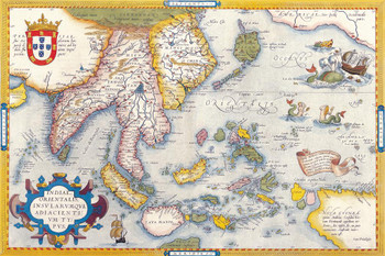 Laminated Portuguese South East Asia 16th Century Antique Vintage Style Map Poster Dry Erase Sign 12x18