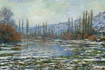 Laminated Claude Monet The Thaw at Vetheuil Impressionist French Nature Landscape Painting Poster Dry Erase Wall Art 18x12