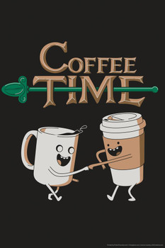 Coffee Time Cartoon Humor Laminated Dry Erase Sign Poster 12x18
