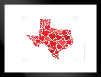 Texas State Red Hearts Icon Love Design Pattern Matted Framed Wall Art Print 26x20 inch