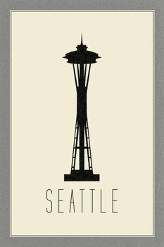 Laminated Seattle Space Needle Cream Cities Art Print Poster Dry Erase Sign 12x18