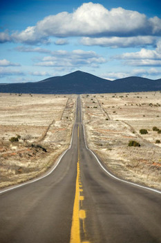 Laminated Long Highway Through Desert Landscape in Texas Photo Art Print Poster Dry Erase Sign 12x18
