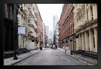 Cobblestone Street SOHO New York City Urban Photo Black Wood Framed Art Poster 20x14