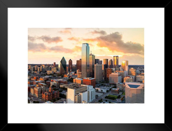 Dallas Texas Cityscape Skyline At Sunrise Reunion Tower Photo Matted Framed Wall Art Print 26x20 inch