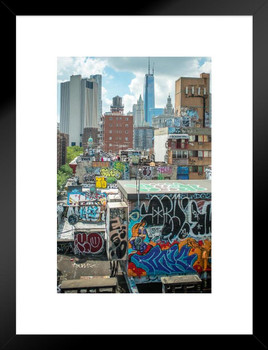 Lower Manhattan and China Town Rooftop Graffiti Matted Framed Wall Art Print 26x20 inch