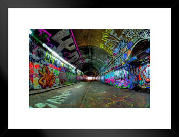 Graffiti Art In Urban Tunnel London England Street Art Tagging Matted Framed Wall Art Print 26x20 inch