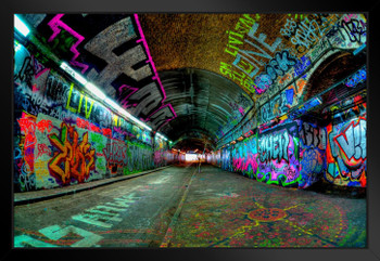 Graffiti Art In Urban Tunnel London England Street Art Tagging Black Wood Framed Art Poster 20x14