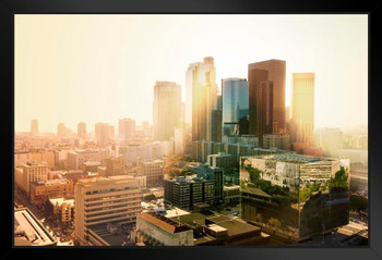 Los Angeles California Skyline At Sunset Photo Black Wood Framed Art Poster 20x14