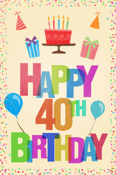 Happy 40th Birthday Party Decoration Light Cool Wall Decor Art Print Poster 12x18