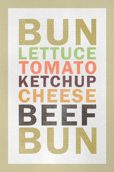 Laminated Recipe Cheese Burger White Poster Dry Erase Sign 12x18