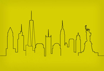 Laminated Skyline New York City Yellow Poster Dry Erase Sign 12x18