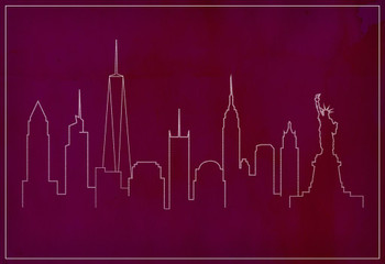 Laminated Skyline New York City Maroon Poster Dry Erase Sign 12x18