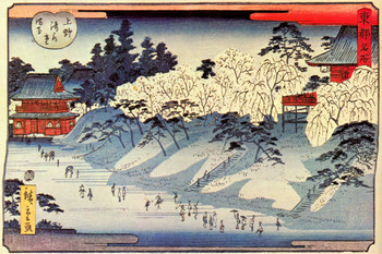 Full Flower at Ueno Shimizu Main Hall Utagawa Hiroshige Japanese Art Poster Traditional Japanese Wall Decor Hiroshige Woodblock Landscape Artwork Snow Asian Cool Wall Art Print Poster 18x12