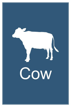 Laminated Farm Animal Cow Silhouettes Classroom Learning Aids Barnyard Farming Farm Blue Poster Dry Erase Sign 12x18