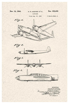 Laminated Howard Hughes Airplane Official Patent Diagram Poster Dry Erase Sign 12x18