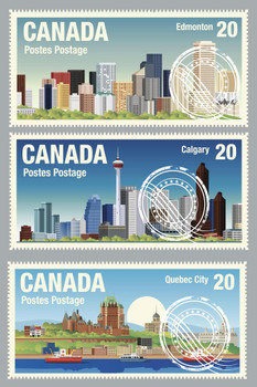 Laminated Canadian Cities Edmonton Calgary Quebec Travel Stamps Poster Dry Erase Sign 12x18