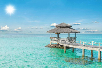 Laminated Tropical Hut and Wooden Bridge in Phuket Thailand Photo Art Print Poster Dry Erase Sign 18x12