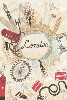 Laminated London England UK Tourist Destinations Landmarks Art Print Poster Dry Erase Sign 12x18