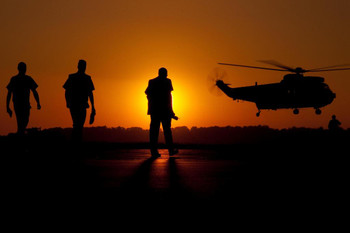 Laminated Silhouette Three Soldiers and SH3 Sea King Photo Photograph Poster Dry Erase Sign 18x12