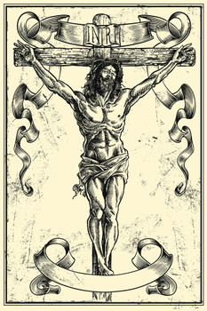 Laminated Jesus Christ on the Cross Illustration Art Print Poster Dry Erase Sign 12x18
