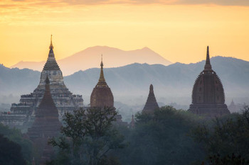 Laminated Mystic Sunrise Shwedagon Pagoda Yangon Myanmar Photo Art Print Poster Dry Erase Sign 18x12