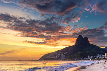 Laminated Ipanema Beach Padre Dois Irmaos Rio De Janeiro Photo Art Print Poster Dry Erase Sign 18x12