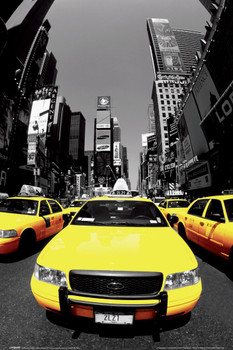 Laminated Yellow Cabs NYC Photography Art Print Poster Dry Erase Sign 12x18
