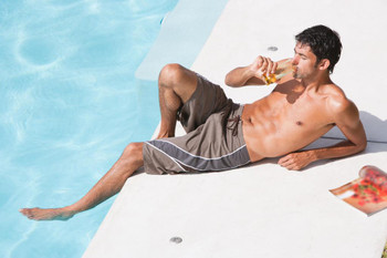 Laminated Hot Guy Relaxing by the Swimming Pool Photo Art Print Poster Dry Erase Sign 18x12