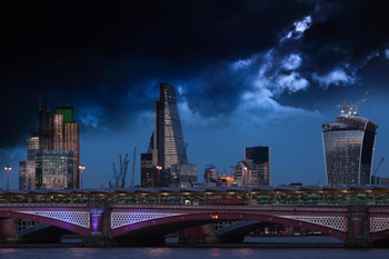 Laminated Storm Over the City of London at Dusk Photo Art Print Poster Dry Erase Sign 18x12