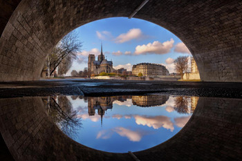 Laminated Notre Dame Cathedral Framed by Arch Bridge Paris Photo Art Print Poster Dry Erase Sign 18x12